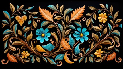 rtistic floral ornament with deep contrast. modern abstract nature design for wall murals, fashion textiles, and decorative arts