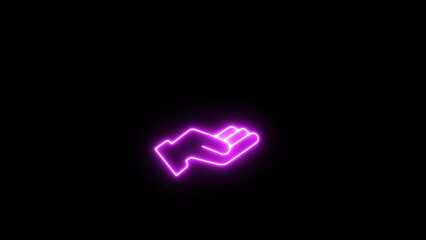 Abstract hand holding dollar icon. Receiving money icon. Glowing dollar on hand sign. money in the hands neon icon. 3d rendering colorful vibrant symbol of hand holding usd on black background.