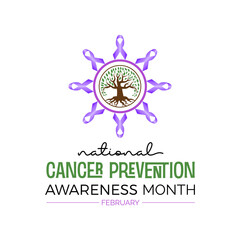 National Cancer Prevention Month observed every year in month of february. Vector health banner, flyer, poster and social medial template design.