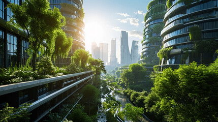 Flourishing sustainable city focusing on green energy solutions, AI Generated