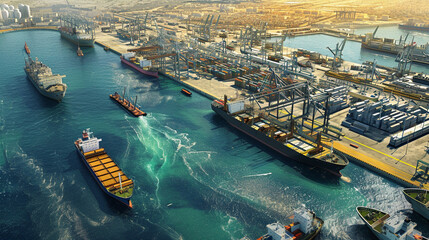 Seaport indicating shipping industry, AI Generated - obrazy, fototapety, plakaty
