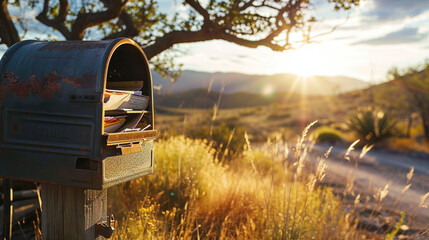 Brimming mailbox in remote setting filled with diverse mail, AI Generated - obrazy, fototapety, plakaty