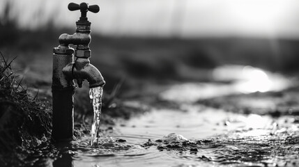 Monochrome image illustrating global water crisis, AI Generated