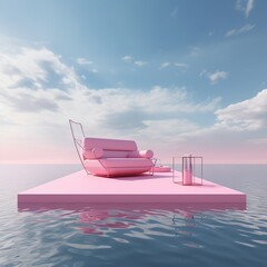 Pink surreal floating furniture,