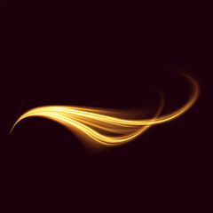 Glowing spark swirl trail tracing light effect. Vector glowing light lines. Neon light, electric light, light effect PNG. Gold line PNG, magical glow, shine. 