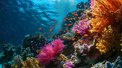 Fototapeta na wymiar Stunning panorama of vibrant coral reef, AI Generated