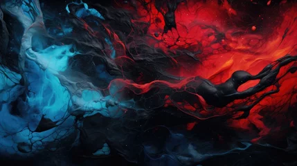 Poster vivid red and deep blue abstract fusion. ideal for eye-catching advertising, modern decor, and artistic backgrounds in digital media © StraSyP BG
