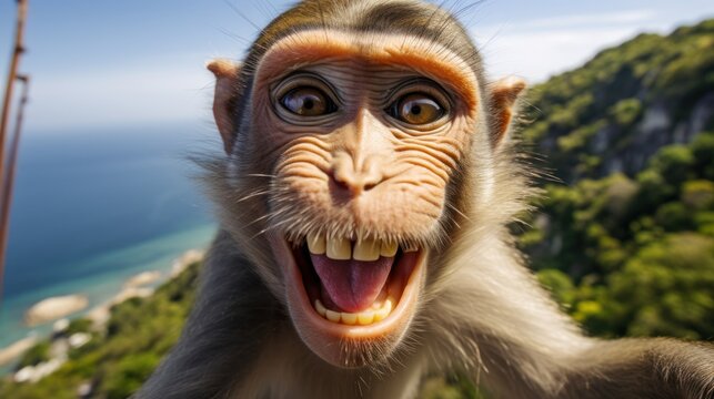 Close-up selfie portrait of a monkey.