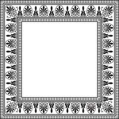 Vector monochrome black square classic greek ornament. European ornament. Border, frame Ancient Greece, Roman Empire..