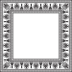 Obraz premium Vector monochrome black square classic greek ornament. European ornament. Border, frame Ancient Greece, Roman Empire..