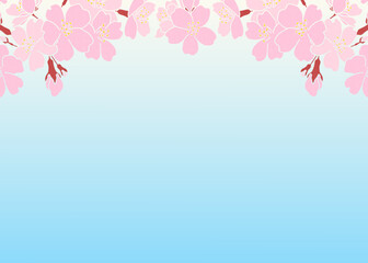 桜の背景素材　青のグラデーションと桜