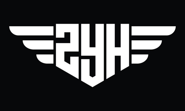 ZYH three letter logo, creative wings shape logo design vector template. letter mark, word mark, monogram symbol on black & white.	