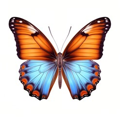Blue and orange butterfly with white background