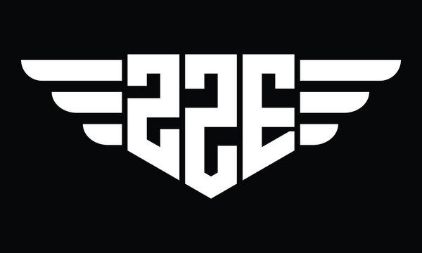 ZZE three letter logo, creative wings shape logo design vector template. letter mark, word mark, monogram symbol on black & white.	