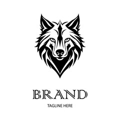 Wolf logo template. Vector The front view of the symmetrical wolf looks dangerous. Vector icon