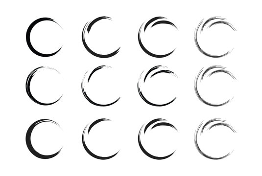 Set different circle brush strokes, hand-drawn paint brush circle logo frame – vector design