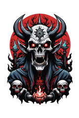 Fototapeta premium Devil skull with horns Illustration design