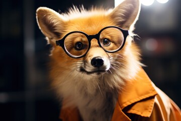 Obraz premium Funny fox scientist in a laboratory.