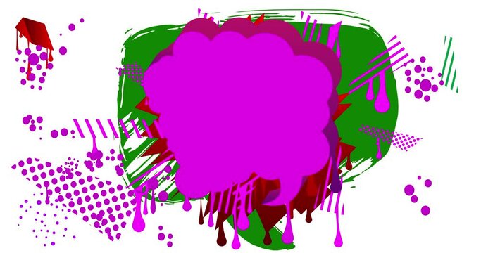Red Purple and green graffiti speech bubble animation. Abstract modern Messaging sign street art decoration video, Discussion icon performed in urban painting style.