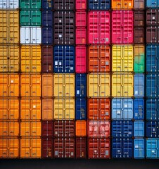 Colorful shipping containers stacked on top of each other. Generative AI.