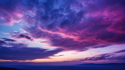 A Captivating Sky Photo Capturing Night Colors During Twilight. As Day Transforms into Night, Experience the Harmonious Blend of Deep Blue, Violet, and Pink Hues.