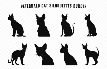 Peterbald Cat Silhouettes Vector Bundle, Black Cats Silhouette collection