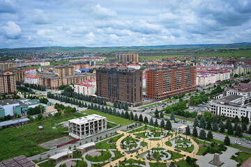 Modern residential buildings with a square in Magas city