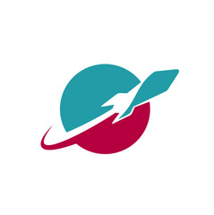 rocket logo design template. rocket around the planet vector illustration