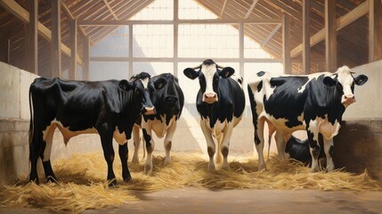 Herd of Cows in a rural barn environment. Farm. Rural farm life. - obrazy, fototapety, plakaty