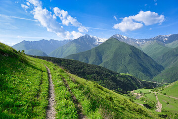 Hiking trail along the mountainside in Ingushetia