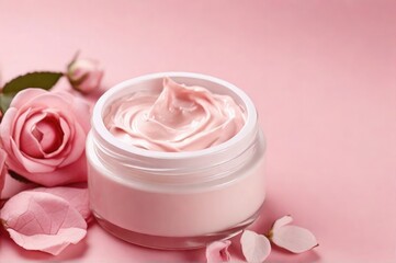 Obraz na płótnie Canvas Cosmetic cream tube packaging jar of skin cream gel with on a pastel peach fuzz color cosmetics background.