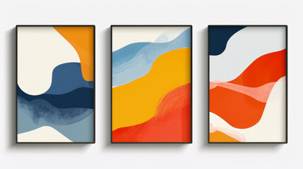 abstract background of art illustration framed set, three set on white background, Generative Ai