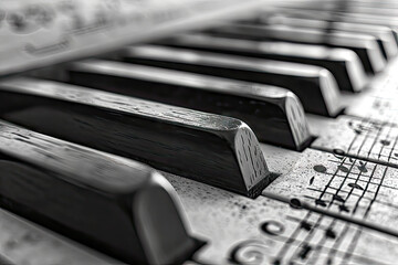 Monochrome piano keys close up, generative ai - obrazy, fototapety, plakaty