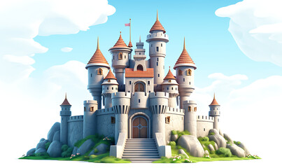 Castle kingdom concept fantasy rpg game 3d render isolated white background AI Image generative