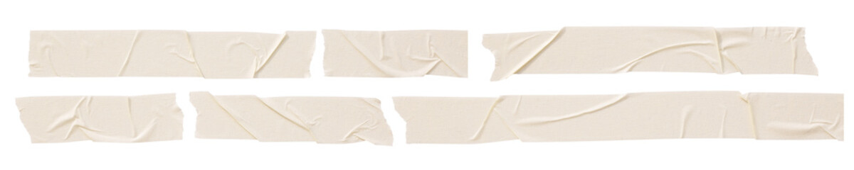 set of various pieces of masking tape isolated with clipping path on a white background.