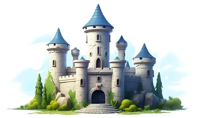 Fotobehang Castle kingdom concept fantasy rpg game 3d render isolated white background AI Image generative © Anditya