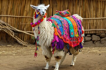 Lama wearing colorful clothes dancing 
