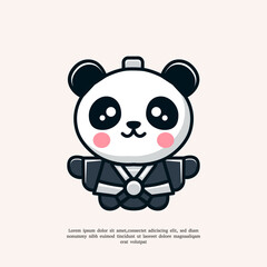 simple panda mascot wearing Japanese costume logo illustration
