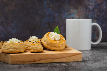 Puff pastry rolls with cream cheese. Desserts with cream cheese.