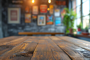 Wooden Table with Board Game Cafe Decor in the Blur, Social Gaming Spot