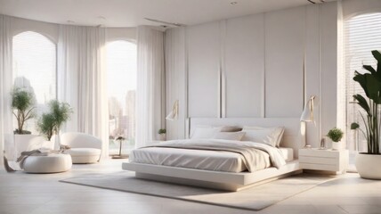 Modern bedroom interior design. 3D rendering. Bedroom in modern style.