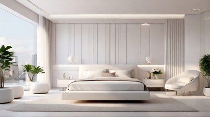 Modern bedroom interior design. 3D rendering. Bedroom in modern style.