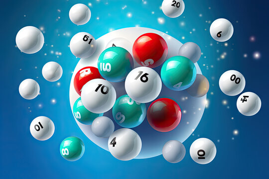 Vibrant Lottery Balls Floating in Mid-Air with a Dynamic Blue Background