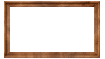 One empty frame hanging on a wall, brown wooden frame, portrait, mockup