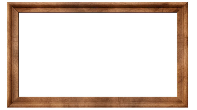 One empty frame hanging on a wall, brown wooden frame, portrait, mockup