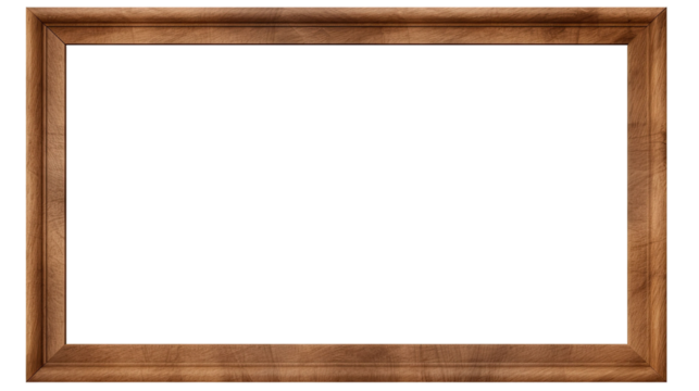 One empty frame hanging on a wall, brown wooden frame, portrait, mockup