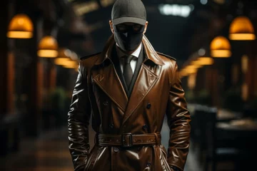 Fotobehang Photo Realistic of a Gentleman in a Classic Trench Coat and Leather Gloves, Generative AI © Giantdesign