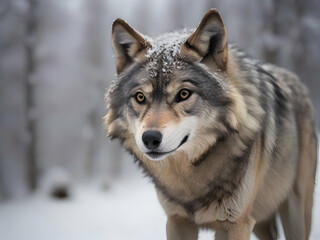 Naklejka premium Grey wolf in winter forest