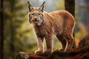 Fototapeta premium lynx in its natural habitat. portrait of a large cat, an animal of the feline family.