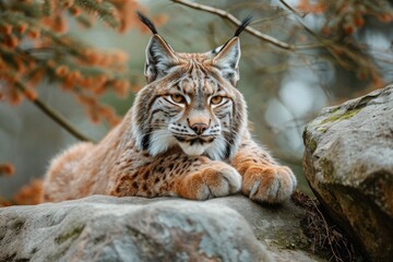 Obraz premium lynx in its natural habitat. portrait of a large cat, an animal of the feline family.